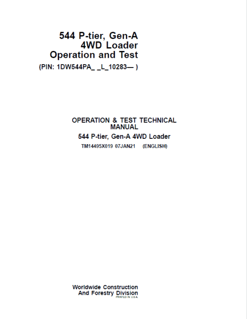 John Deere 544 P-Tier, Gen-A 4WD Loader Repair Technical Manual (S.N L_10283 - ) - Image 2