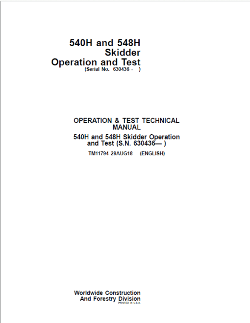 John Deere 540H, 548H Skidder Repair Technical Manual (S.N after 630436 - ) - Image 2