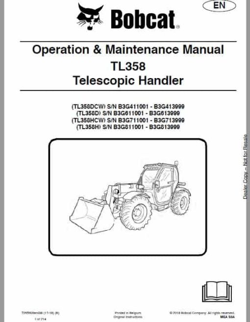 Bobcat TL358 versaHANDLER Telescopic Service Repair Manual - Image 2