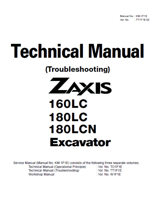 Hitachi Zaxis 160LC and Zaxis 180LC Excavator Service Repair Manual