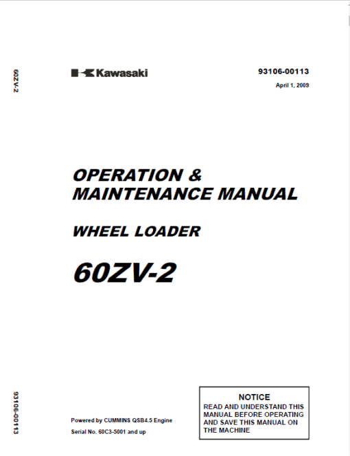 Kawasaki 65ZV-2, 65TMV-2 Wheel Loader Service Manual - Image 4