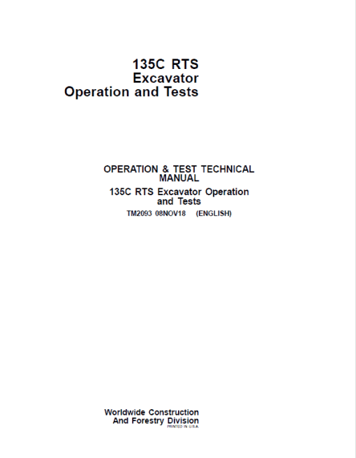 John Deere 135C RTS Excavator Repair Technical Manual - Image 2