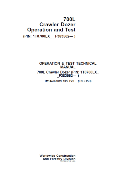 John Deere 700L Crawler Dozer Repair Technical Manual (S.N after F383562 - ) - Image 2