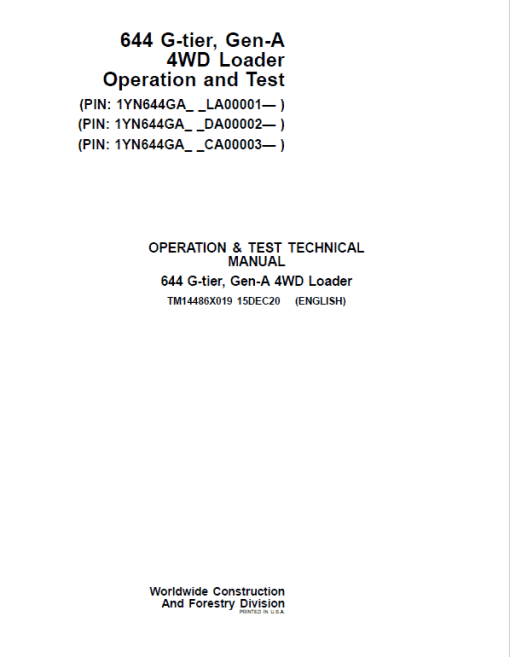 John Deere 624 G-Tier, Gen-A 4WD Loader Technical Manual (S.N LA00001,DA00001, CA00001 - ) - Image 2