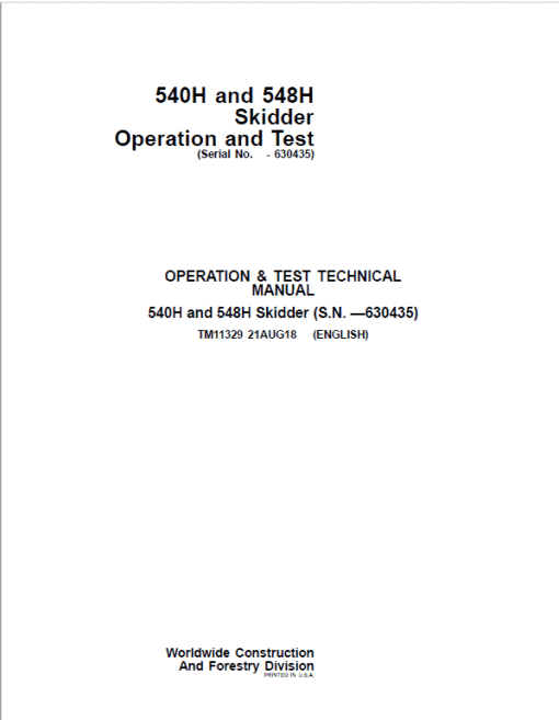 John Deere 540H, 548H Skidder Repair Technical Manual (S.N before  - 630435) - Image 2