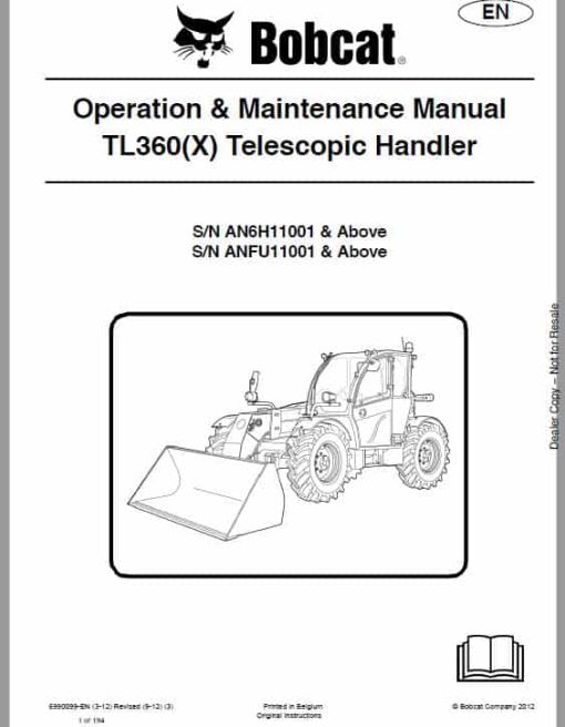 Bobcat TL360, TL360X, TL470, TL470X, TL470HF, TL470XHF Telescopic Service Repair Manual - Image 2