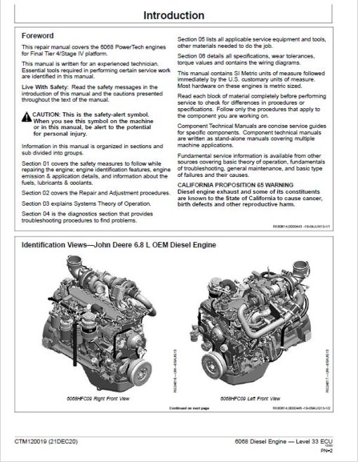 John Deere 6068 Diesel Engine Level 33 ECU Service Repair Manual (CTM120019) - Image 2