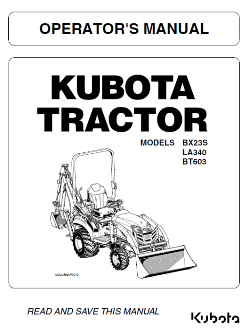 Kubota BX23S, LA340, BT603 Tractor Loader Workshop Manual - Image 2