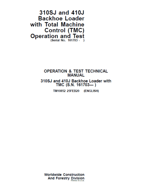 John Deere 310SJ, 410J Backhoe Loader (TMC) Technical Manual (S.N after 161703 ) - Image 2