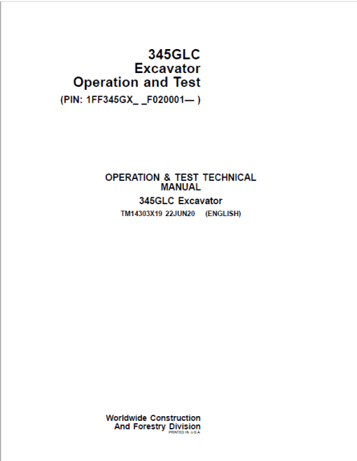 John Deere 345GLC Excavator Repair Technical Manual (S.N after F020001 - ) - Image 2