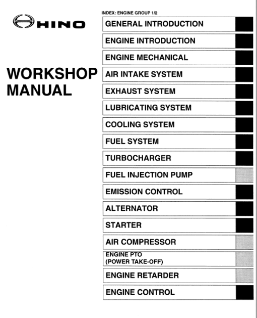 Hino 145, 165, 185, 238, 268, 338 Series Year 2006 Repair Manual