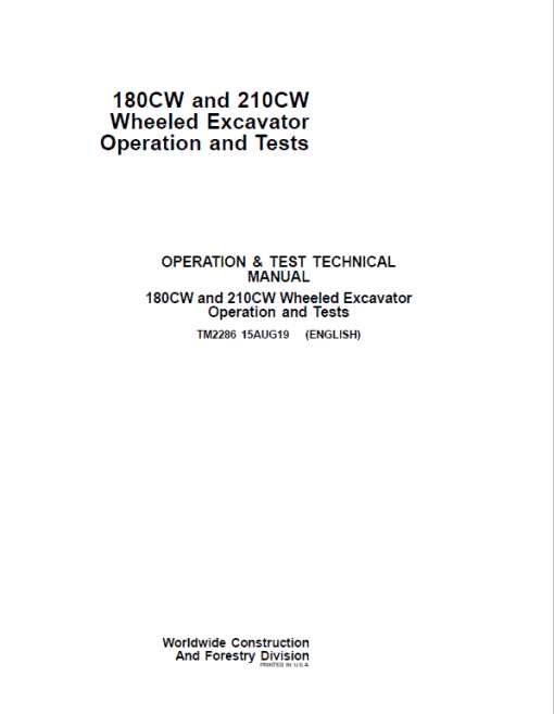 John Deere 180CW, 210CW Wheeled Excavator Repair Technical Manual - Image 2