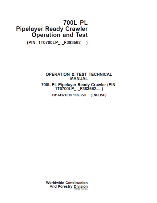 John Deere 700L PL Crawler Dozer Repair Technical Manual (S.N after F383562 - ) - Image 2