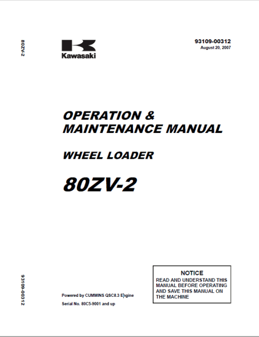 Kawasaki 80ZV-2 Wheel Loader Service Manual - Image 4