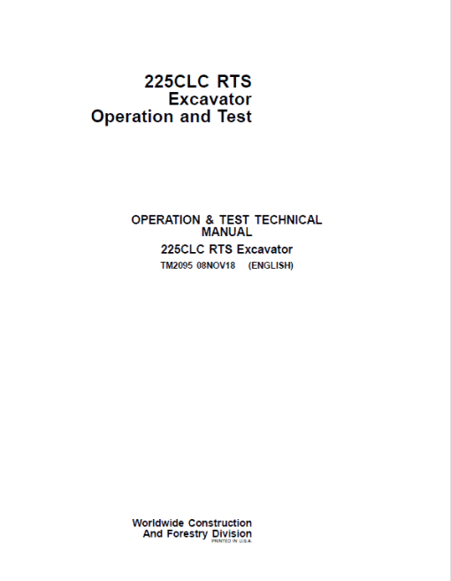 John Deere 225CLC RTS Excavator Repair Technical Manual - Image 2