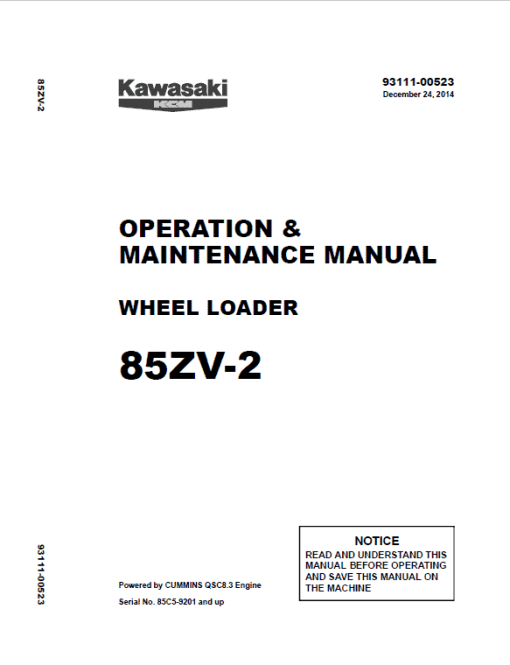 Kawasaki 85ZV-2 Wheel Loader Service Manual - Image 5