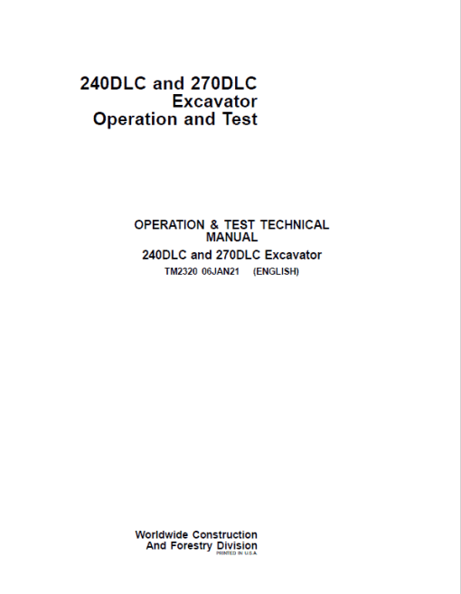 John Deere 240DLC, 270DLC Excavator Repair Technical Manual - Image 2