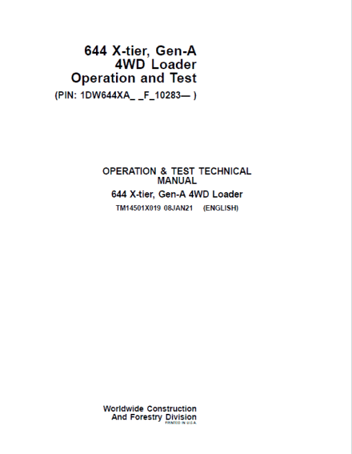 John Deere 644 X-Tier, Gen-A 4WD Loader Repair Technical Manual (S.N F_10283 - ) - Image 2