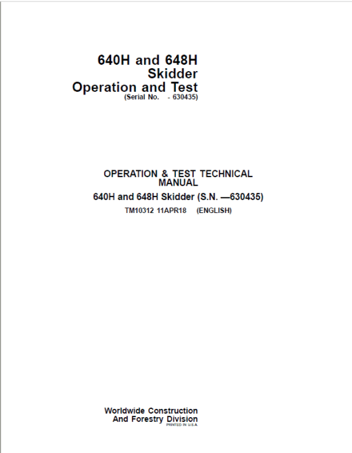 John Deere 640H, 648H Skidder Repair Technical Manual (S.N before - 630435) - Image 2