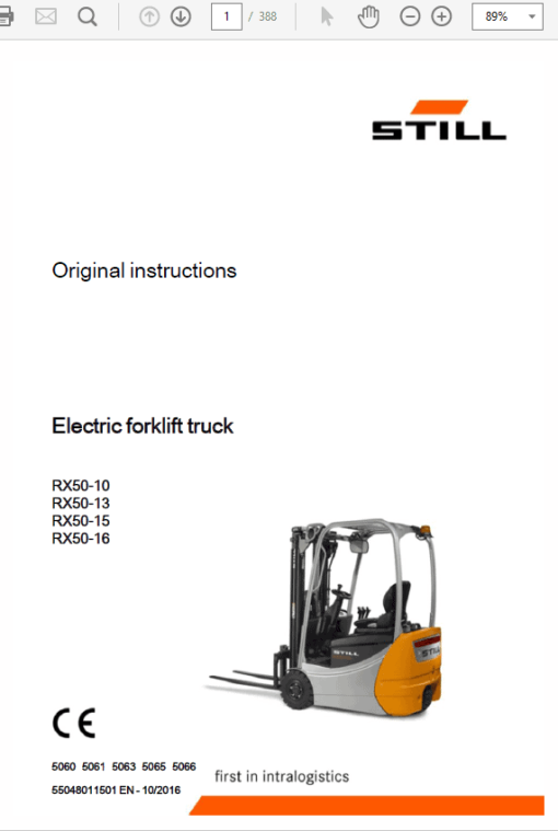 Still Electric Forklift Truck RX50: RX50-10, RX50-13, RX-50-15, RX50-16 Repair Manual - Image 2