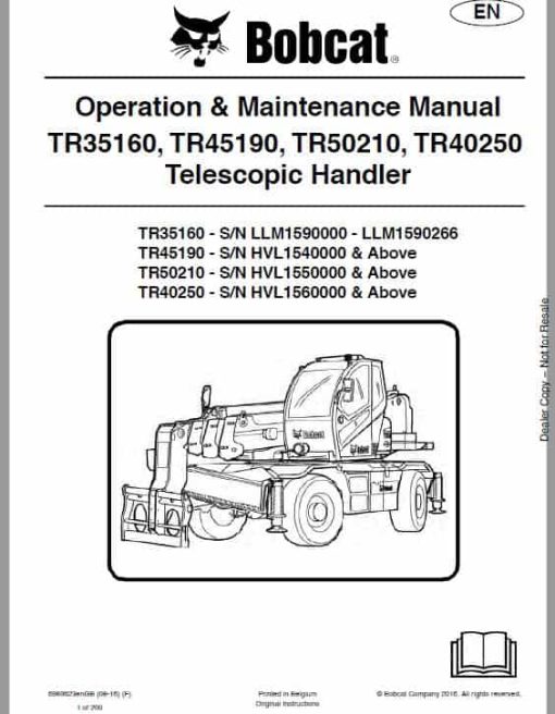 Bobcat TR35160, TR40250, TR45190, TR50210 versaHANDLER Telescopic Service Repair Manual - Image 2