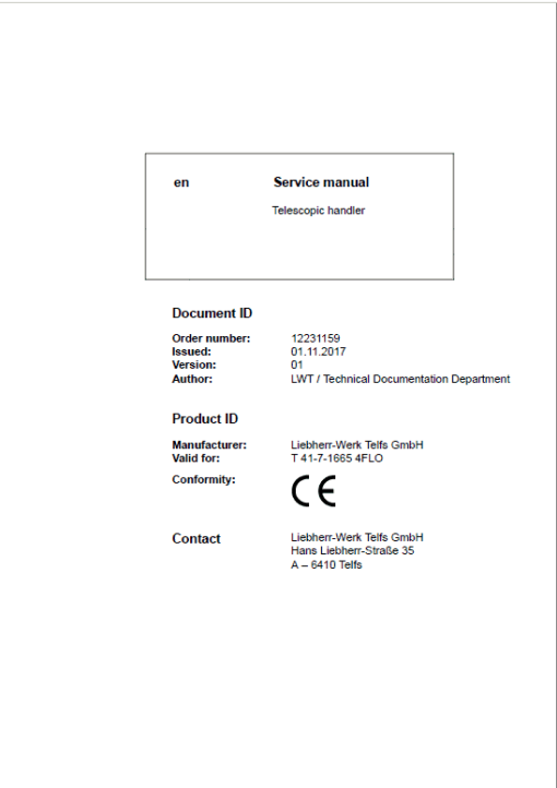 Liebherr T41-7 Telescopic Handler Service Manual - Image 2