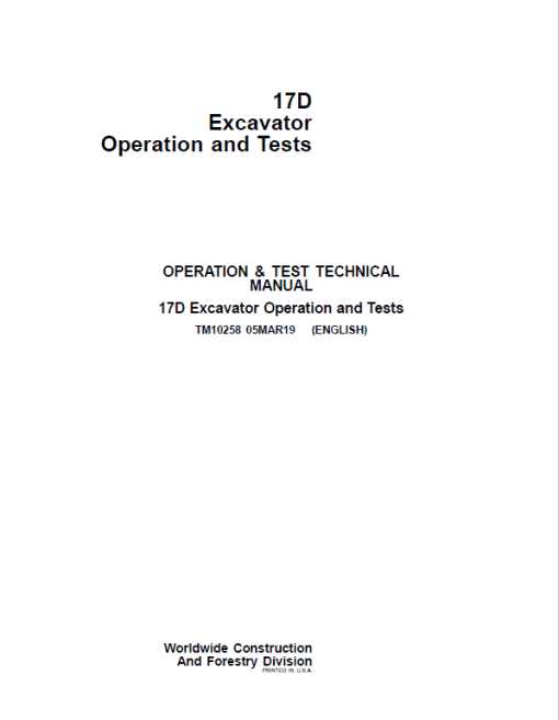 John Deere 17D Excavator Repair Technical Manual - Image 2