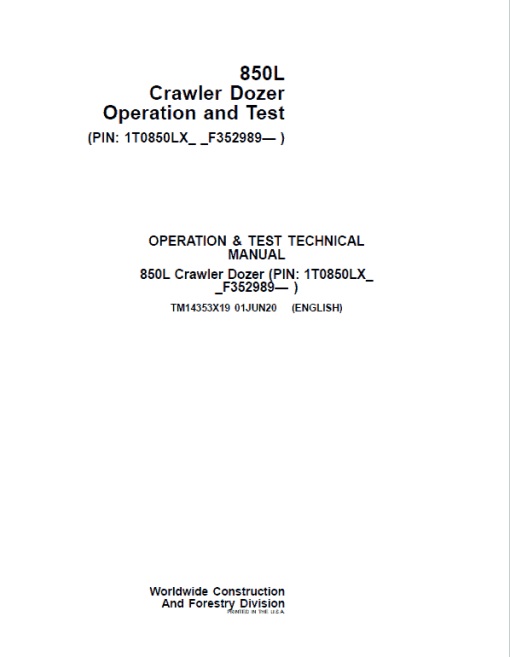 John Deere 850L Crawler Dozer Repair Technical Manual (S.N after F352989 - ) - Image 2