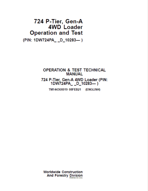 John Deere 724 P-Tier, Gen-A 4WD Loader Repair Technical Manual (S.N D_10283 - ) - Image 2