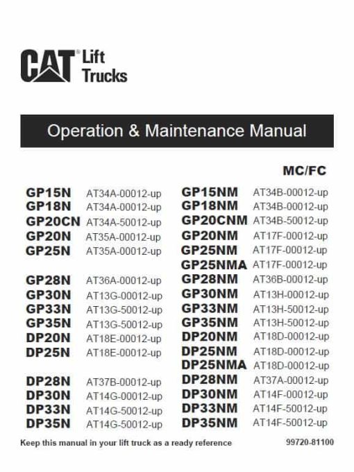 CAT DP15N, DP18N, DP20CN, DP20N Forklift Lift Truck Service Manual - Image 2