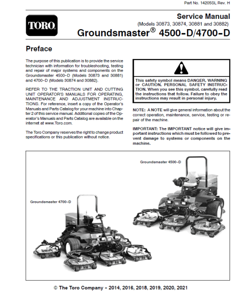 Toro Groundsmaster 4500-D, 4700-D (Models 30873, 30874, 30881, 30882) Service Repair Manual - Image 2