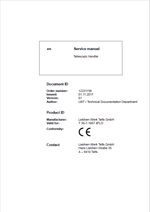 Liebherr T36-7 Telescopic Handler Service Manual - Image 2