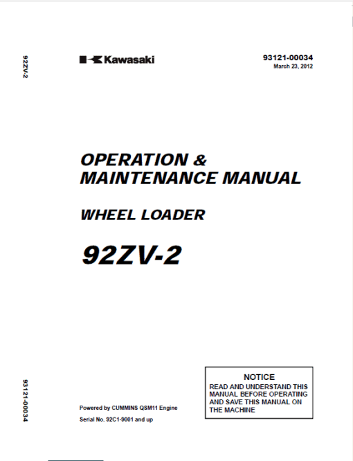 Kawasaki 92ZV-2 Wheel Loader Service Manual - Image 4