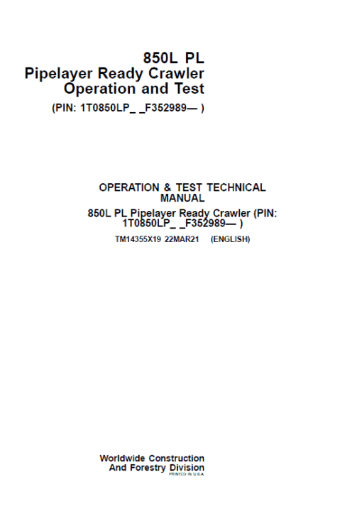 John Deere 850L PL Crawler Dozer Repair Technical Manual (S.N after F352989 - ) - Image 2