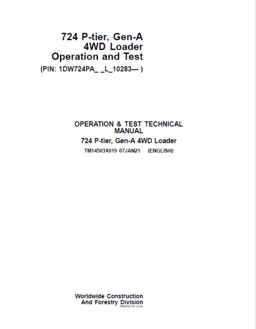 John Deere 724 P-Tier, Gen-A 4WD Loader Repair Technical Manual (S.N L_10283 - ) - Image 2