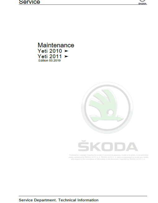 SKODA YETI (5L, 67) Repair Service Manual - Image 2