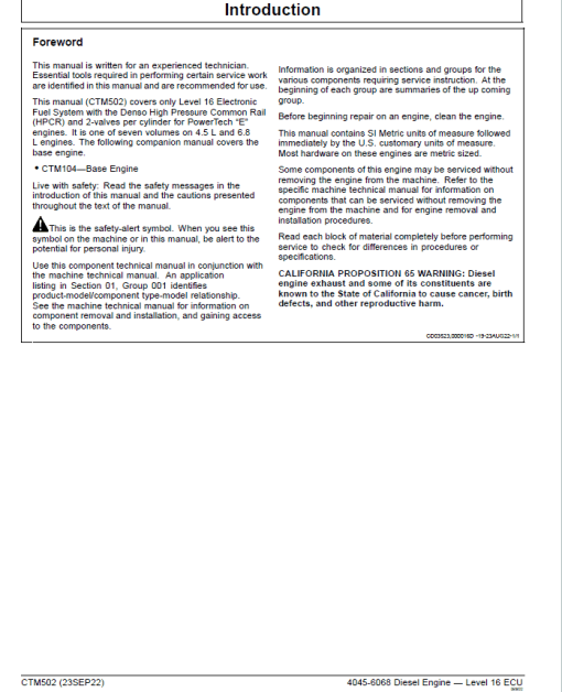 John Deere 4045, 6068 - Level 16 ECU Diesel Engine Repair Technical Manual (CTM502) - Image 2