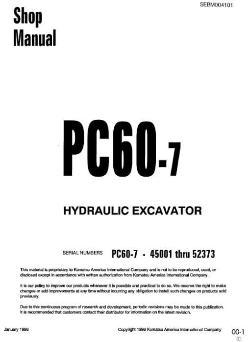 Komatsu PC60-7 and PC60-7B Excavator Service Manual - Image 2