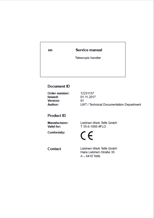 Liebherr T35-6 Telescopic Handler Service Manual - Image 2