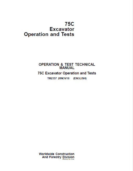 John Deere 75C Excavator Repair Technical Manual - Image 2