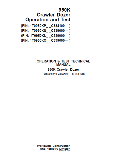 John Deere 950K Crawler Dozer Repair Technical Manual (S.N after C334109 - ) - Image 2