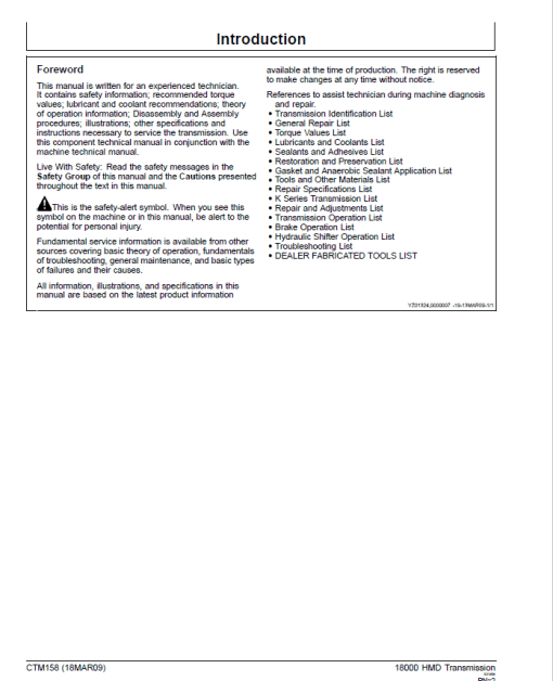 John Deere 18000 Series HMD Transmission - Vertical Mount Repair Manual (CTM158) - Image 2