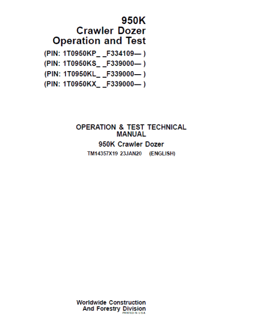 John Deere 950K Crawler Dozer Repair Technical Manual (S.N after F334109 - ) - Image 2