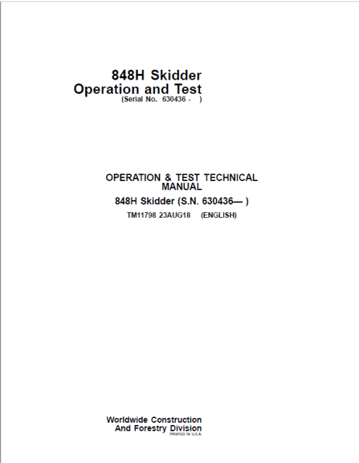 John Deere 848H Skidder Repair Technical Manual (S.N after 630436 - ) - Image 2