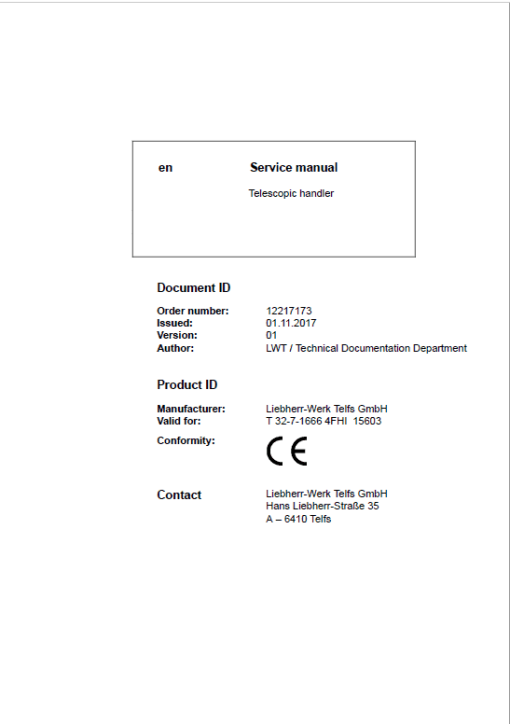 Liebherr T32-7 Telescopic Handler Service Manual - Image 2