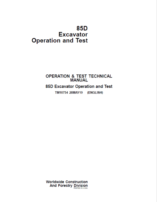 John Deere 85D Excavator Repair Technical Manual - Image 2