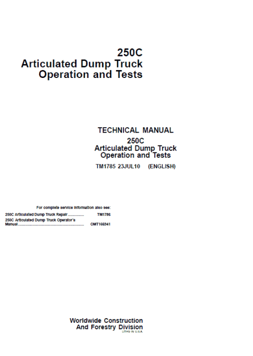 John Deere 250C Articulated Dump Truck Repair Technical Manual - Image 2