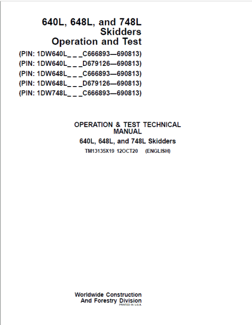 John Deere 640L, 648L, 748L Skidder Repair Manual (S.N C666893 - C690813 ) - Image 2