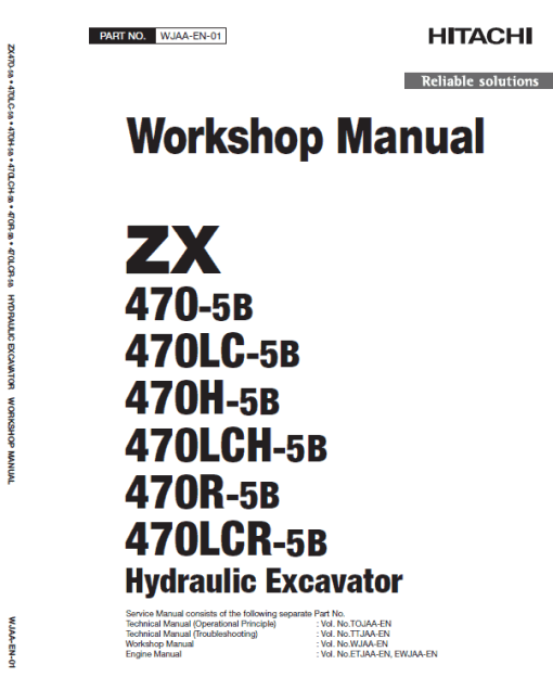 Hitachi ZX470-5B, ZX470LCH-5B and ZX520LCH-5B Excavator Service Repair Manual