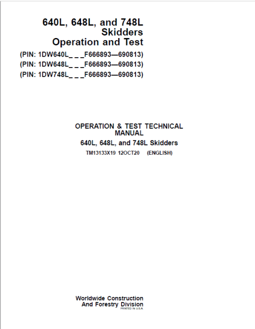 John Deere 640L, 648L, 748L Skidder Repair Manual (S.N F666893 - F690813 ) - Image 2